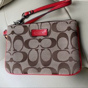 COACH RED AND BROWN LOGO WRISTLET